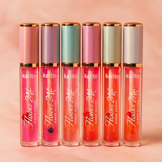 Karité Flower Magic Lip Gloss – Gold Flakes + Real Flowers