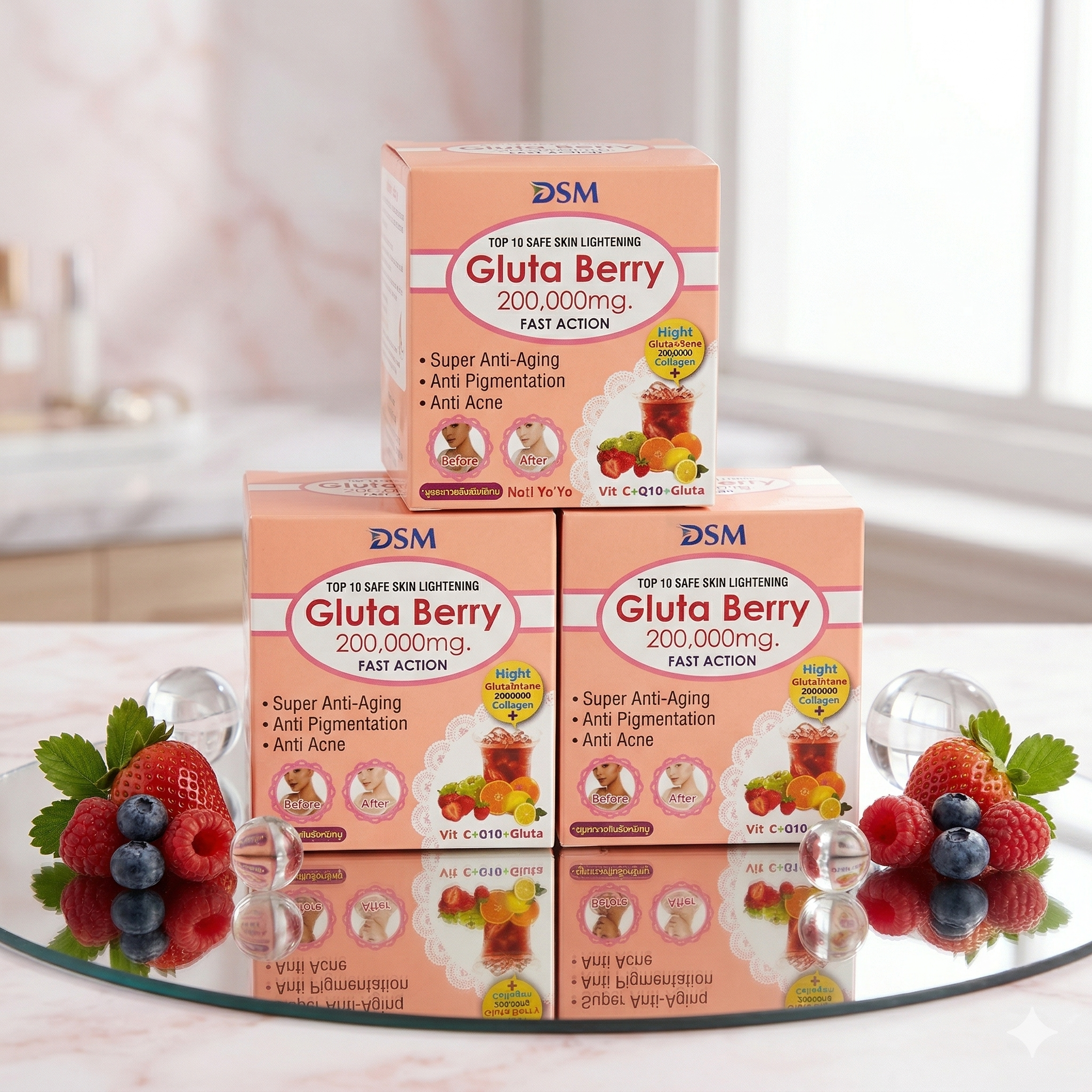 Gluta Berry 200,000mg Fast Action – Premium Glutathione & Collagen Drink (Sugar-Free)