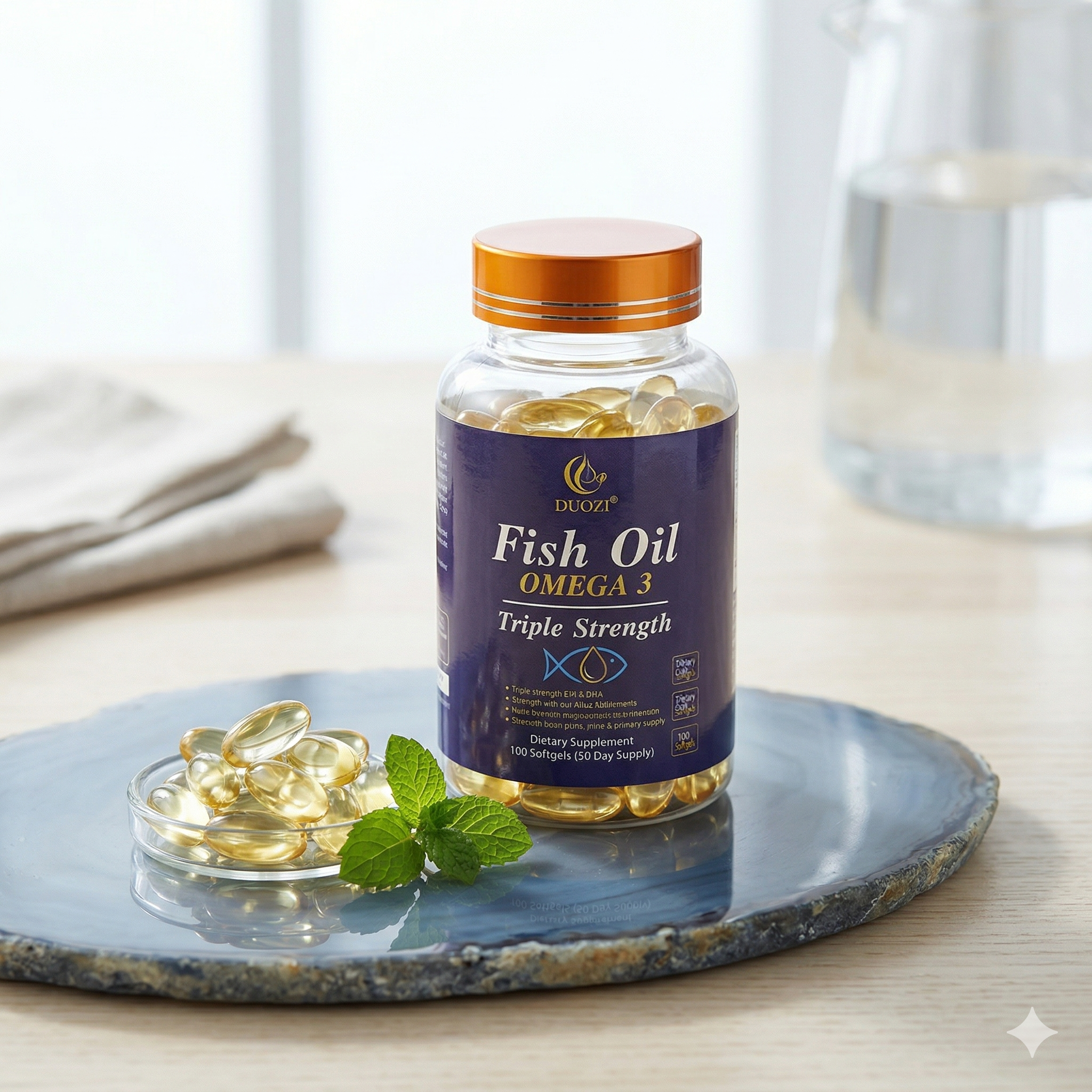 Duozi Triple Strength Fish Oil (Omega 3) – 100 Highly Concentrated Softgels (50 Day Supply)