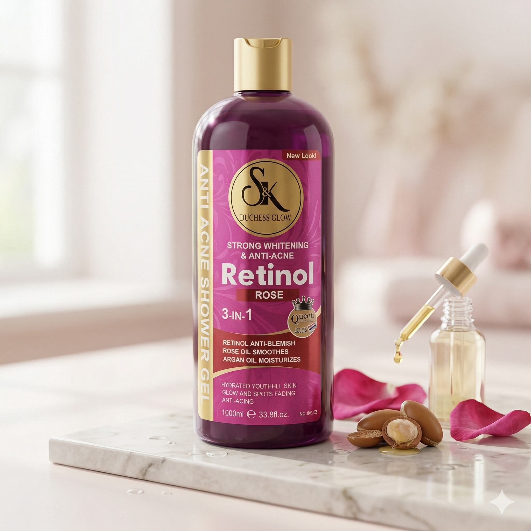S&K Duchess Glow Retinol Rose 3-in-1 Shower Gel (1000mL) – Anti-Acne & Strong Whitening