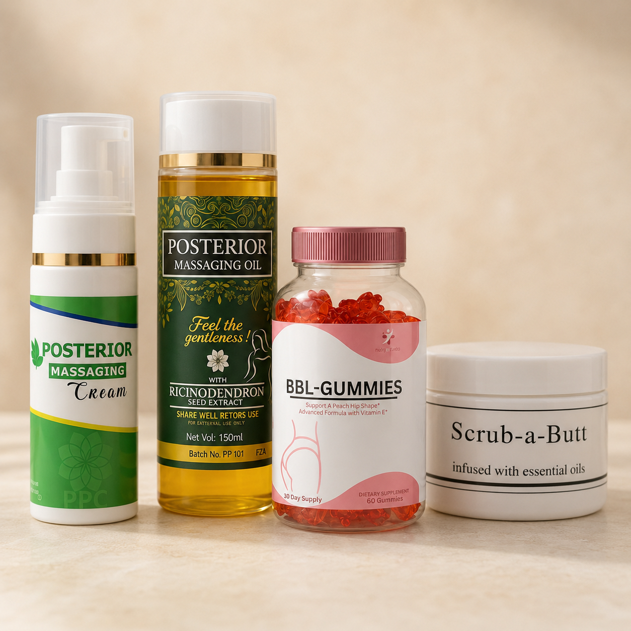 The Curves and Confidence Ritual with Posterior Oil, Cream, BBL Gummies and Scrub-a-Butt