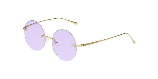 GOLD RETRO-VINTAGE ROUND RIMLESS TINTED SUNGLASSES WITH LIGHT PURPLE SUNWEAR LENSES